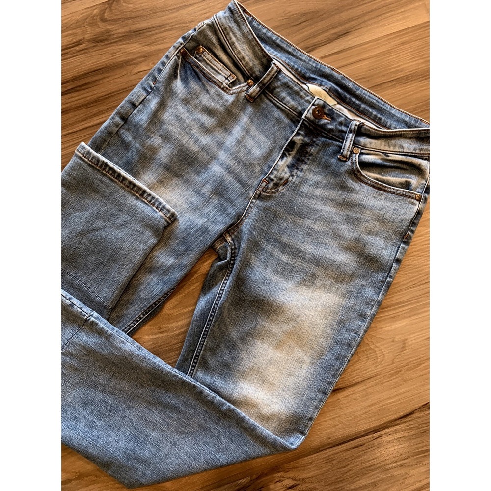 Matilda Jane Straight Leg Jeans Women 8 Blue Floral Cuff Distressed Stretch Boho